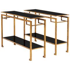 Vintage Gilt Console Tables in the Style of Jacques Adnet