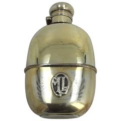 Silver and Vermeil and Glass Flask, 20th Century, with Initials ML