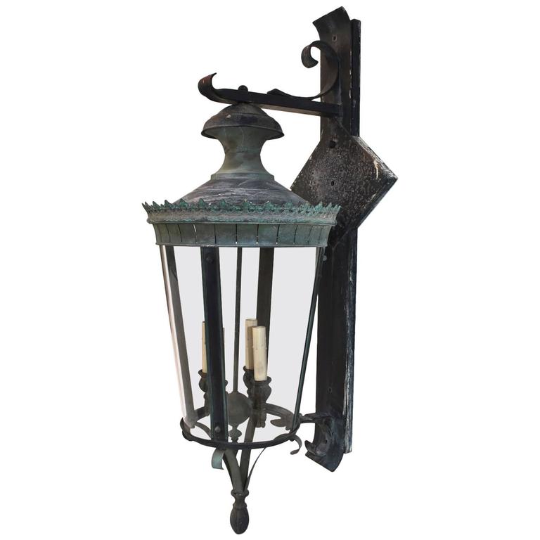 Large 1940 Brass/Metal Outdoor Sconces with the Matching Lantern at 1stdibs