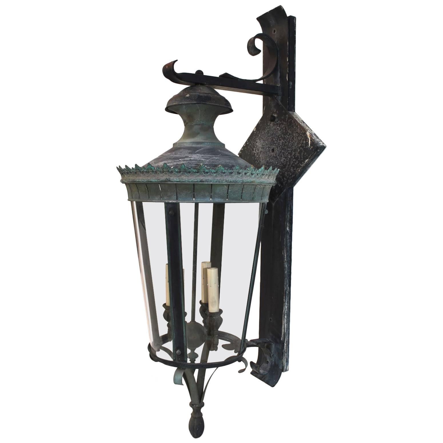 Large 1940 Brass/Metal Outdoor Sconces with the Matching Lantern