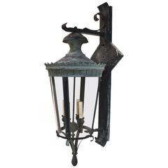 Large 1940 Brass/Metal Outdoor Sconces with the Matching Lantern
