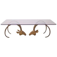 Ibex or Ram's Head Brass Coffee Table in the Manner of Chervet 3