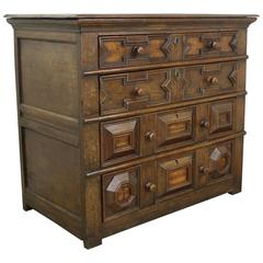 Antique Period Welsh Oak Chest, Rosewood and Boxwood Marquetry Panels 