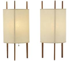 Lampes cylindriques Isamu Noguchi en bois de cerisier et fibre de verre 1947