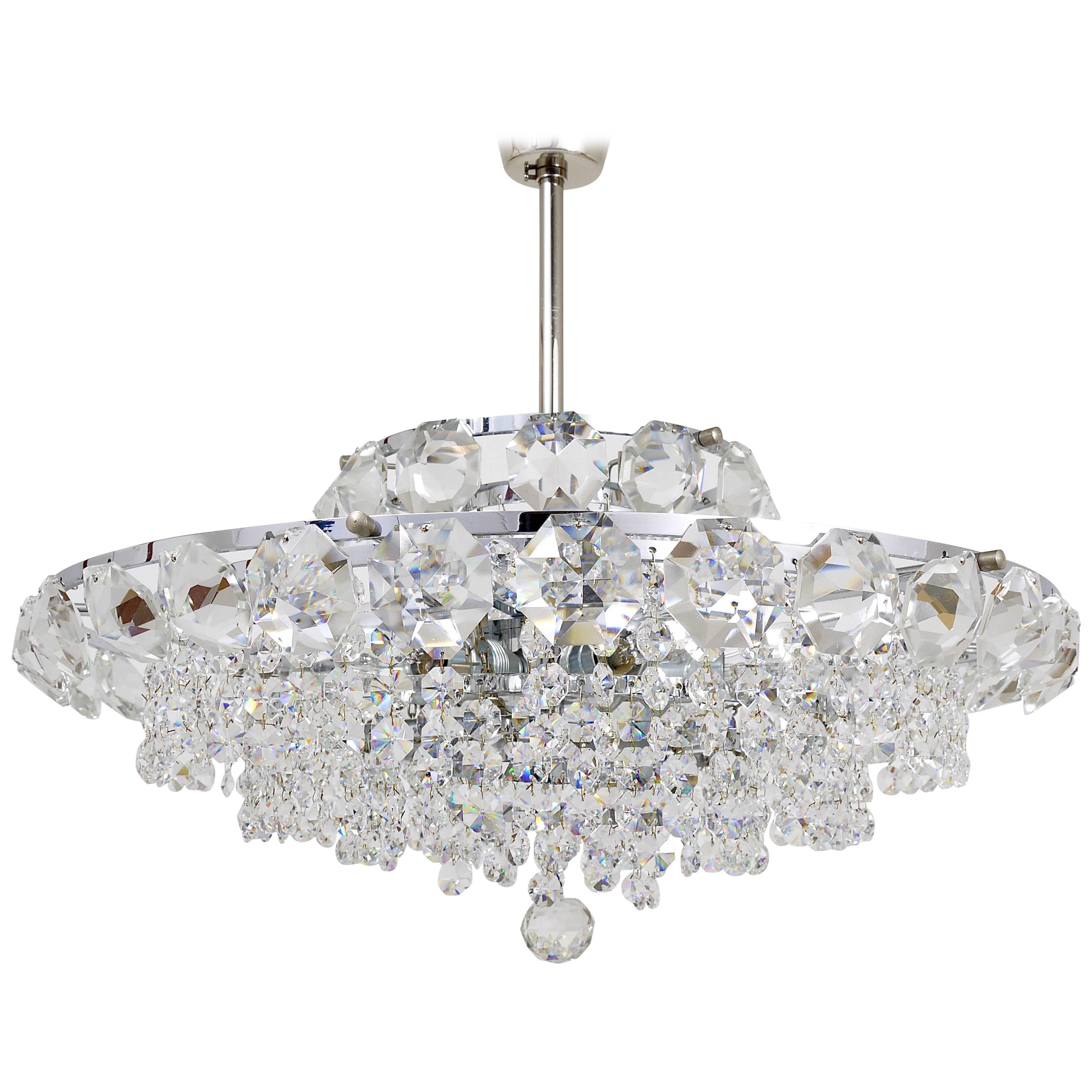 Bakalowits Vienna Diamond Crystal Faceted Glass Chandelier, Austria, 1950s For Sale