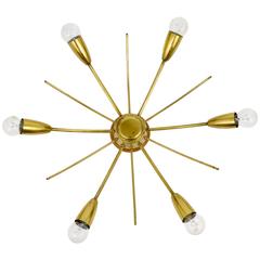 Kalmar Sonne Sun Shaped Modernist Brass Chandelier Flush Mount, Austria, 1950s 1