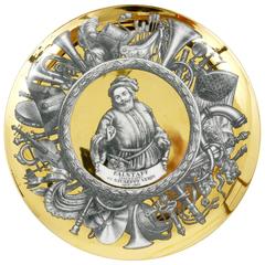 Piero Fornasetti Gilded Plate Falstaff by Guiseppe Verdi, Italy, 1970s 1
