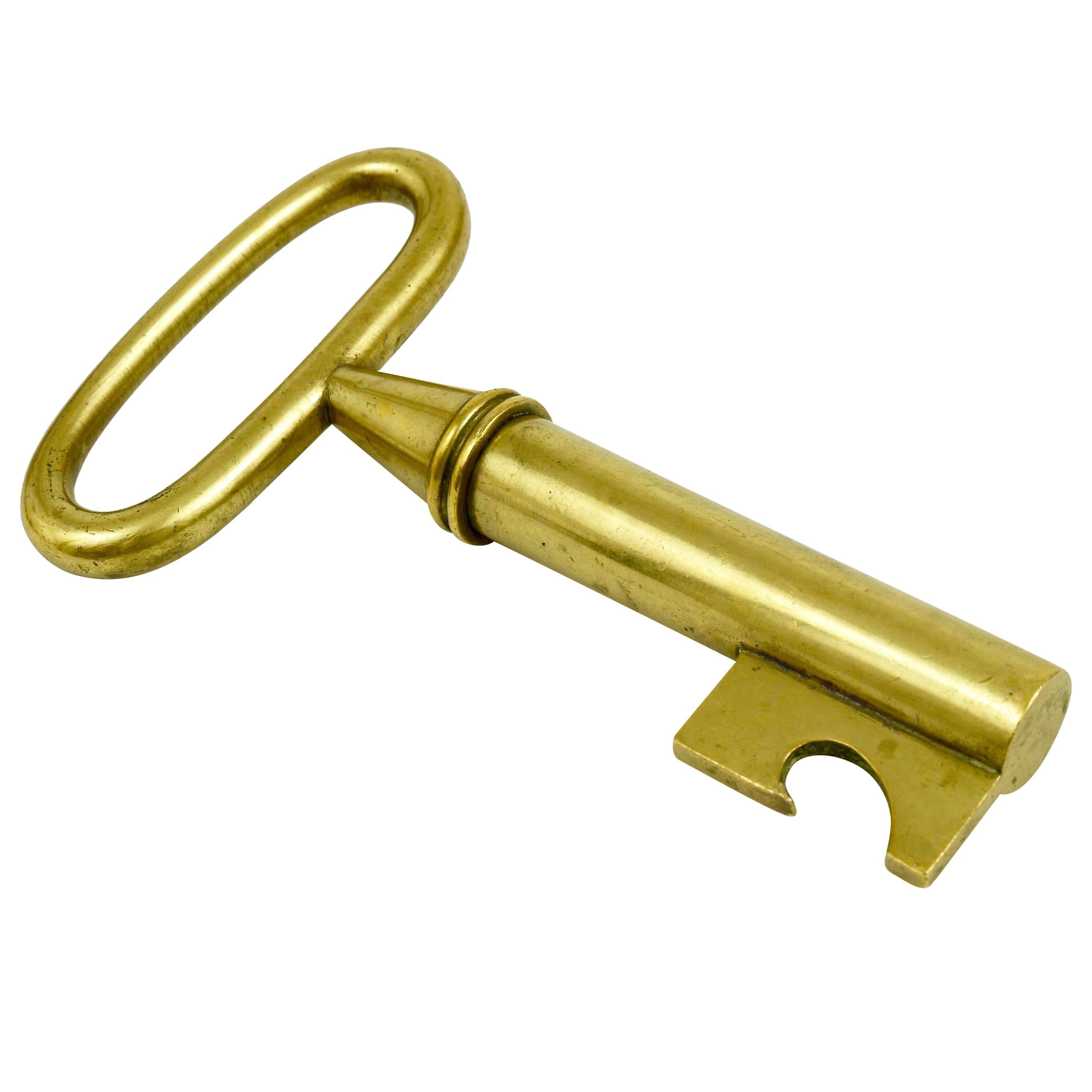 Carl Aubock Big Brass Key Cork Screw, Bottle Opener, Austria, 1950s