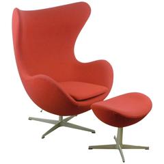 Retro Egg Chair with Stool by Arne Jacobsen for Fritz Hansen