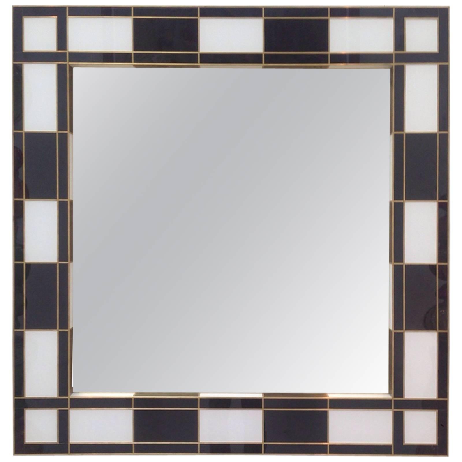 Black and White Glass Mirror, Mirrored For Sale
