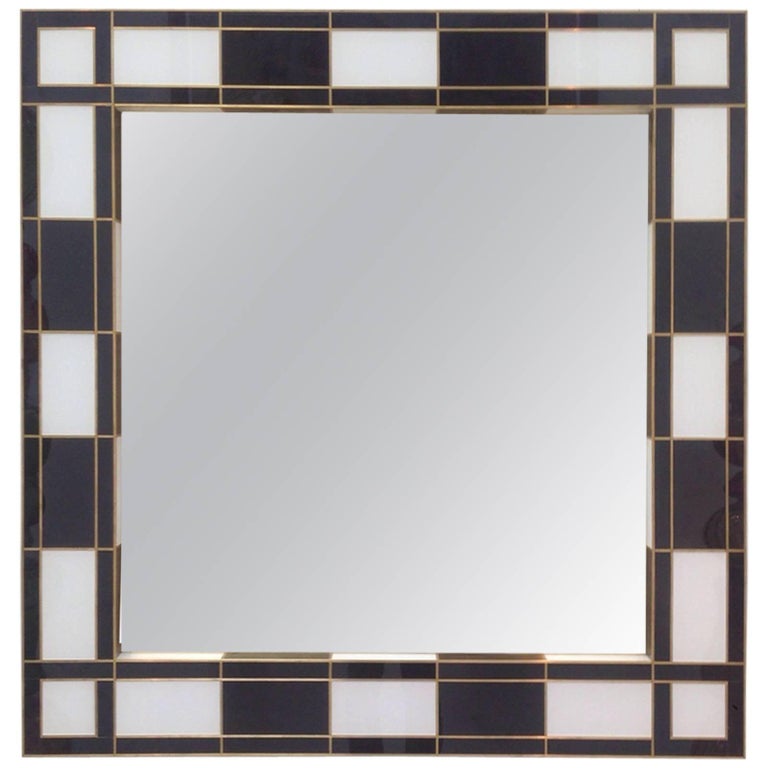 Black and White Glass Mirror, Mirrored For Sale at 1stDibs