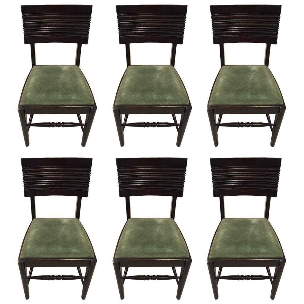 Six Gaston Poisson Attributed French Art Deco Dining Chairs For Sale