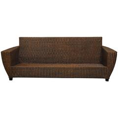 Modern Wicker Flat-Arm Sofa