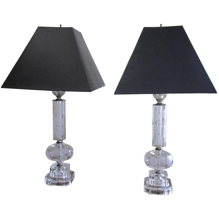 Pair Vintage Crystal Table Lamps In The Style Of Lalique 1940s For Pair Vintage Crystal Table Lamps In The Style Of Lalique 1940s For