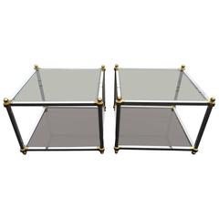 Pair of Chrome, Glass and Brass End Tables