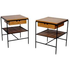 California Modern Iron and Maple Bedside / Side Cabinets by Loft Thirteen