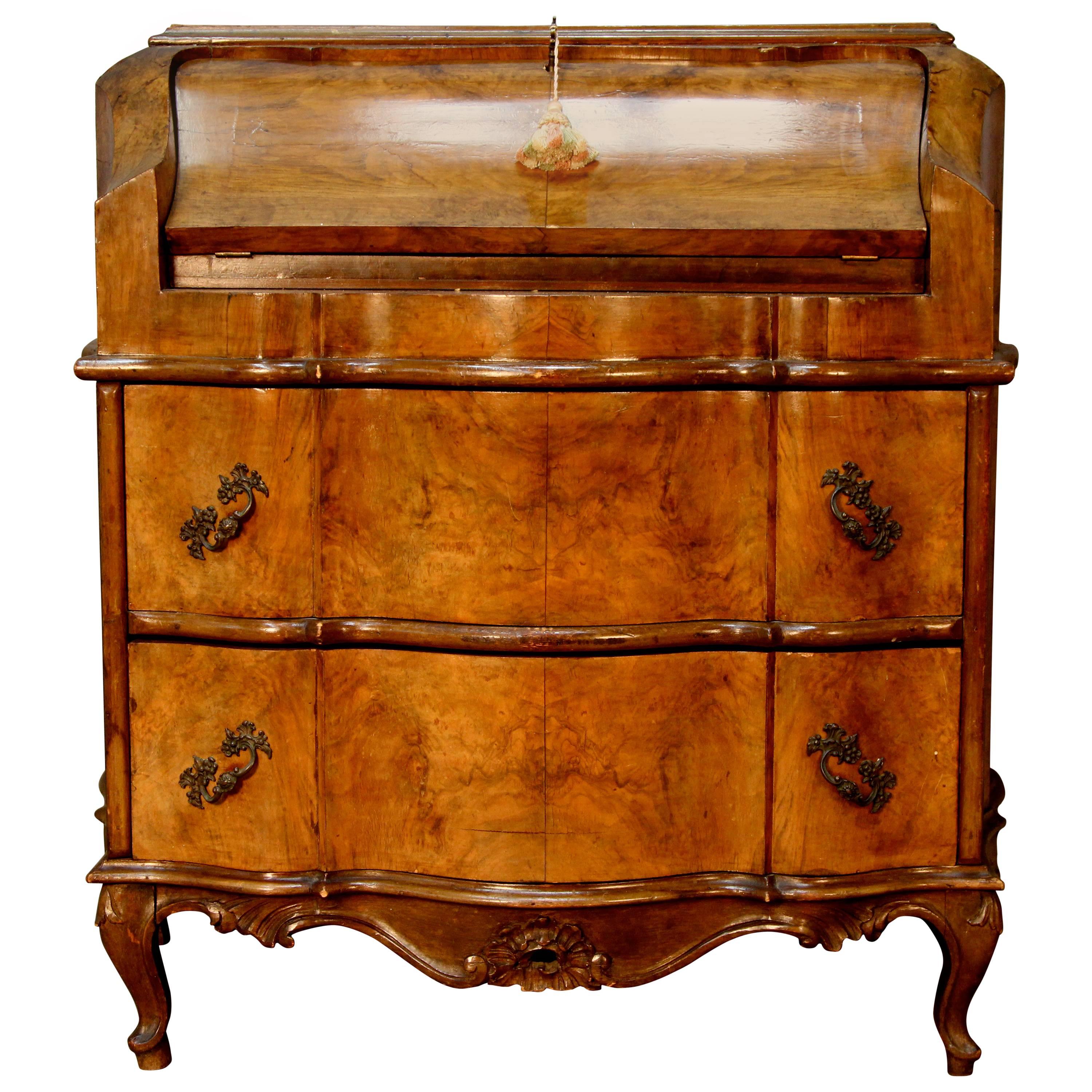 French Burled Walnut Wood Secretary and Two-Drawer Chest