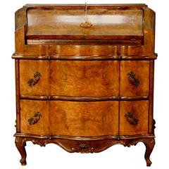 Antique French Burled Walnut Wood Secretary and Two-Drawer Chest