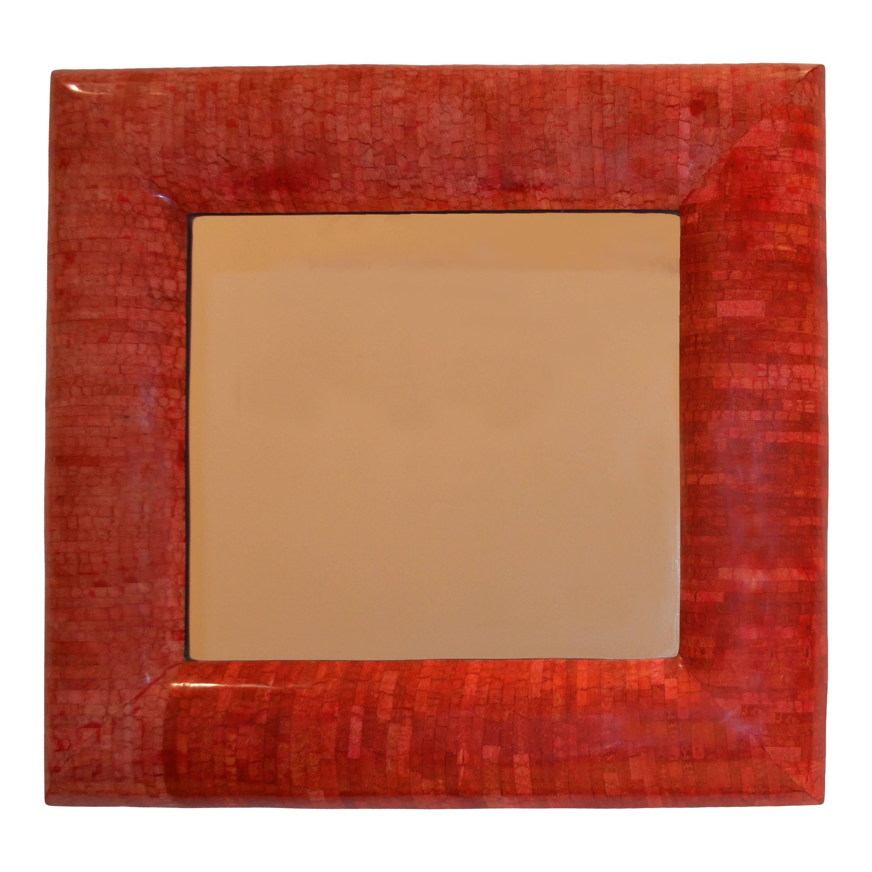Andrianna Shamaris Red Coral Mirror with Bevelled Frame