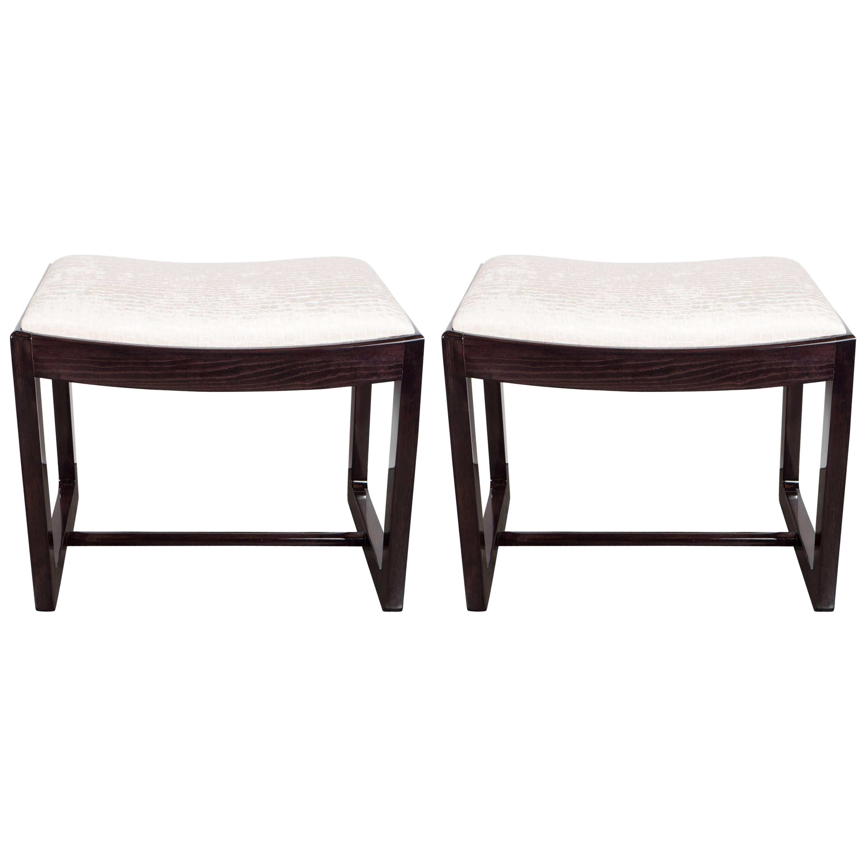 Pair of Mid-Century Modernist Curved Seat Stool or Ottoman