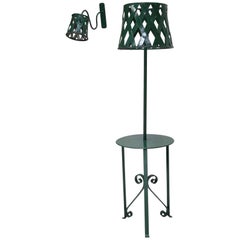 Green Painted Iron Floor Lamp and Four Sconces, France, 1950s