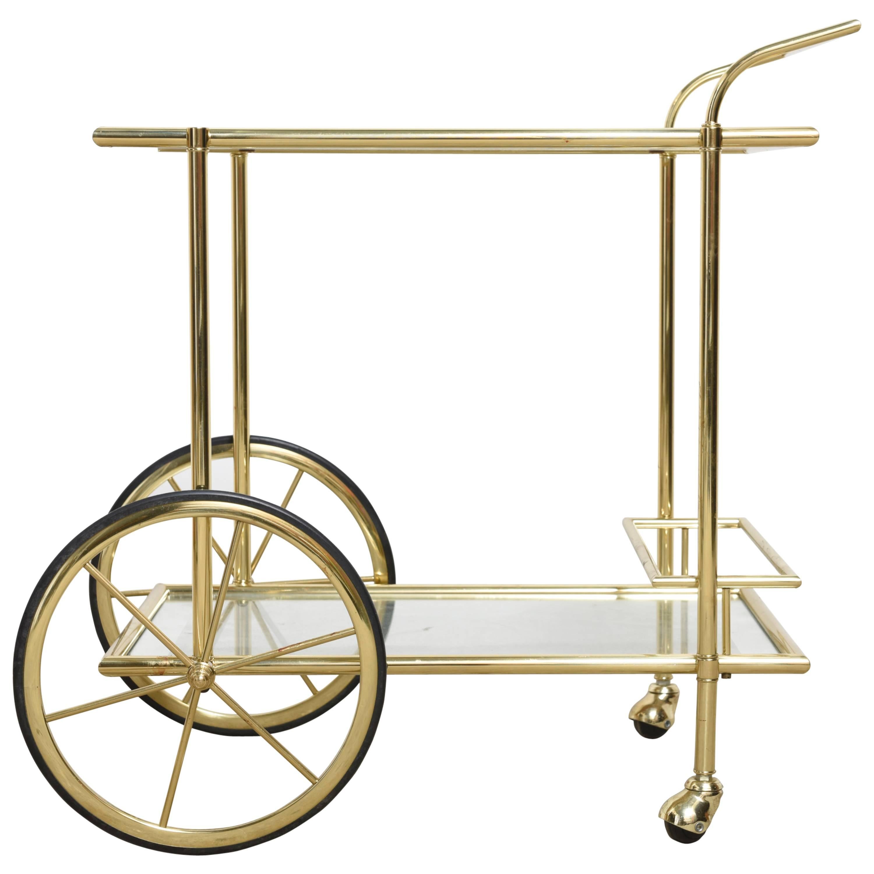 A French Fine Quality Polished Brass Bar Cart, Trolley