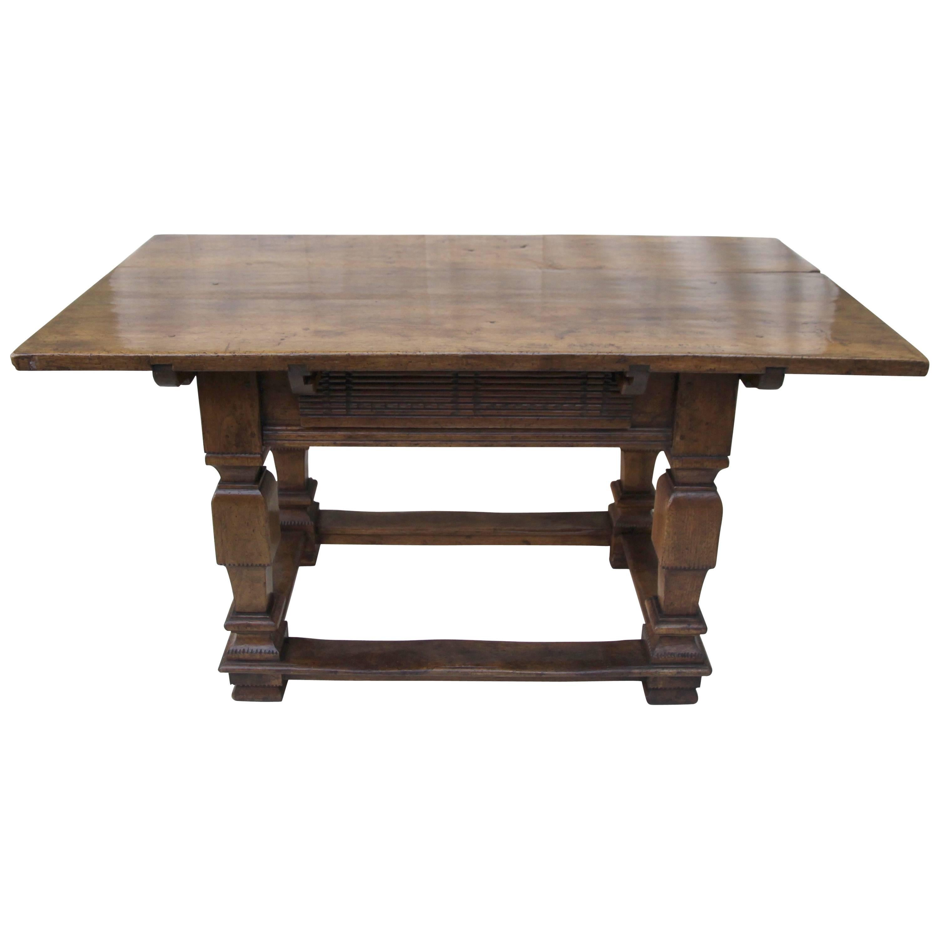 Italian Walnut Table with Center Drawer