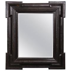 Monumental 19th Century Dutch Ebonized Black Crossetted Corner Framed Mirror