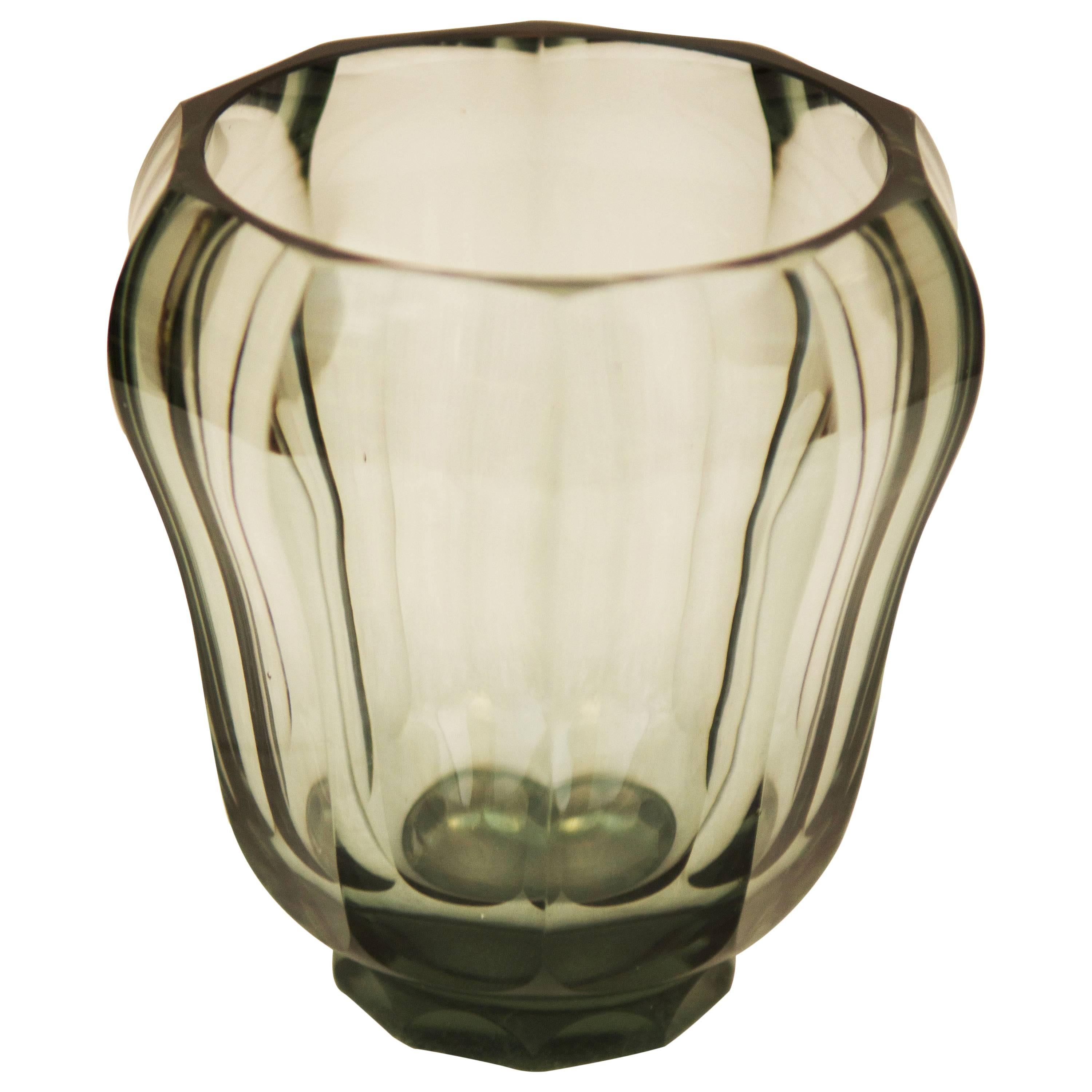 Art Deco Bohemian Crystal Glass Vase For Sale