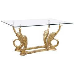 Solid Brass Coffee or Side Table with Peacocks