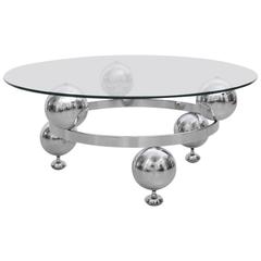 Retro Round Chrome Sputnik Atomic Coffee Table with Glass Top