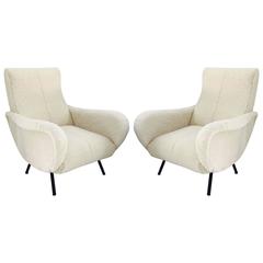 Pair of Mid Century Italian Chairs, Shearling and Black Metal, circa 1950s