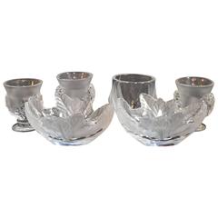 Set of Lalique Leaf Vases and Bowls