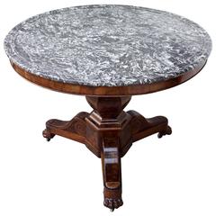 Antique French Louis XVIII Period large marble top Gueridon table.