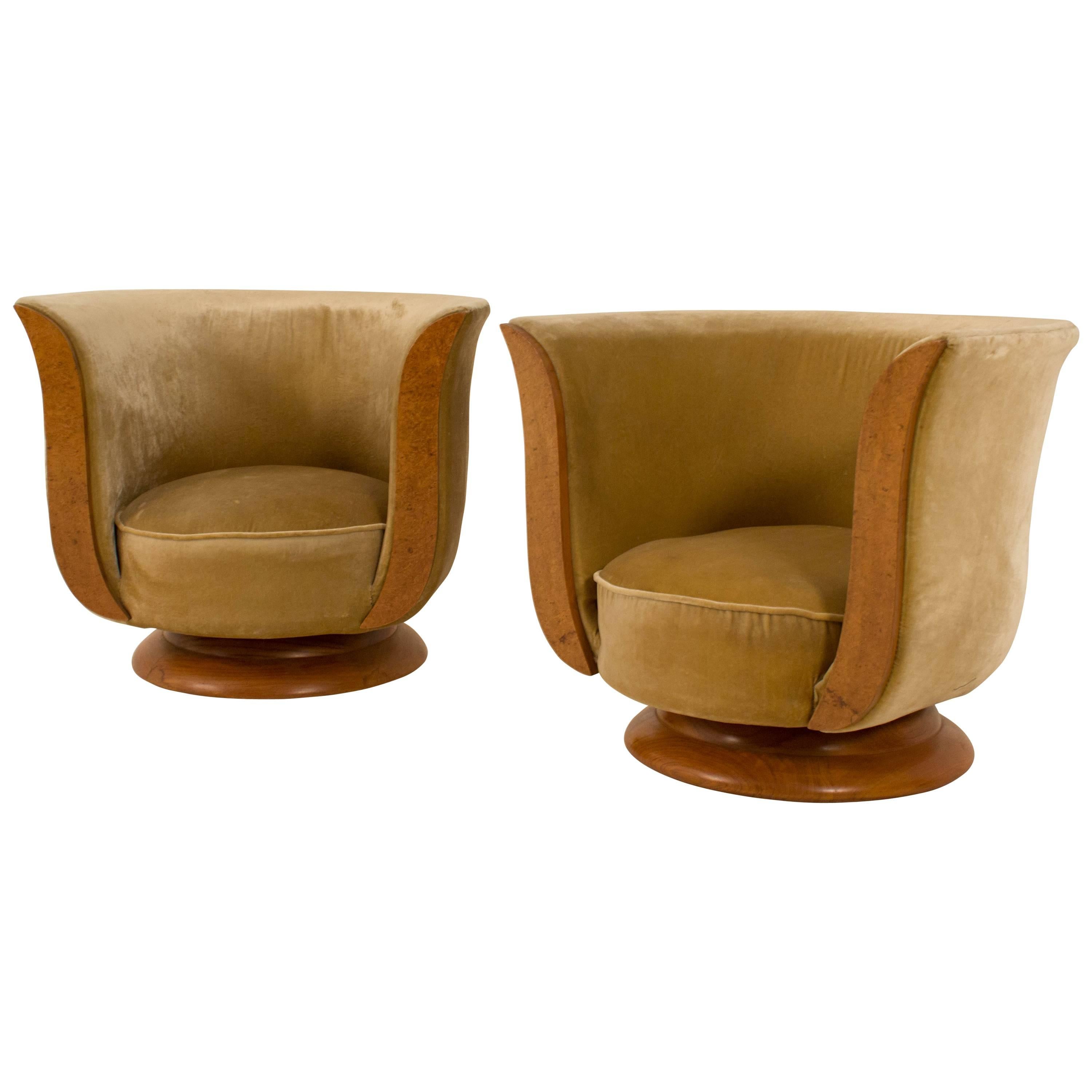 Stunning Pair Of Art Deco Lounge Chairs For Hotel Le Malandre 1930s