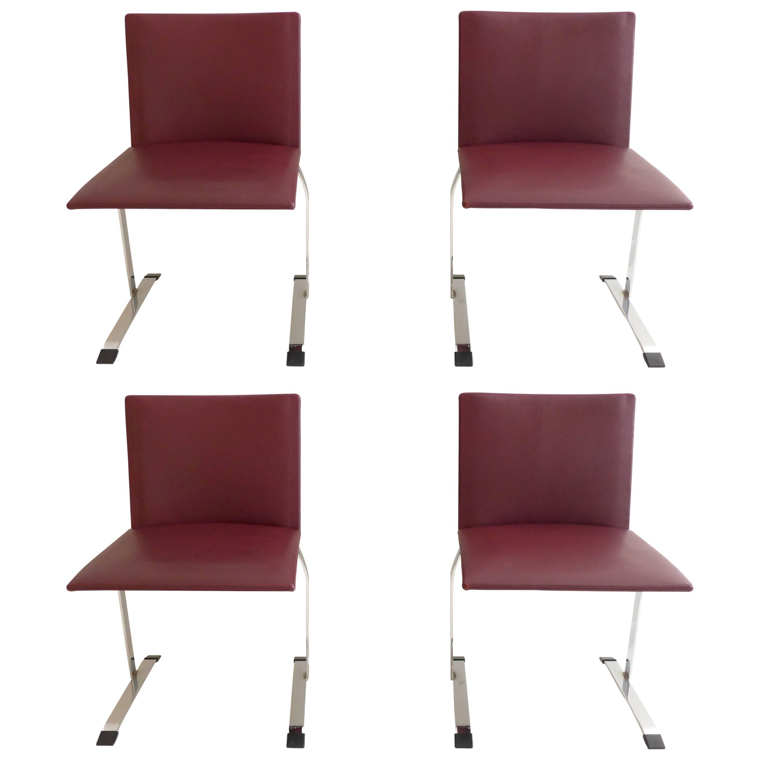 Set of Four Saporiti Chairs with Leather Seats