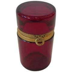 Vintage French Cranberry Glass Box with Ormolu Band