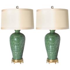 Pair of Jade green Marbro lamps, c. 1960