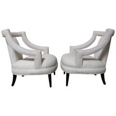 Classic Pair of Open Arm Lounge Chairs 