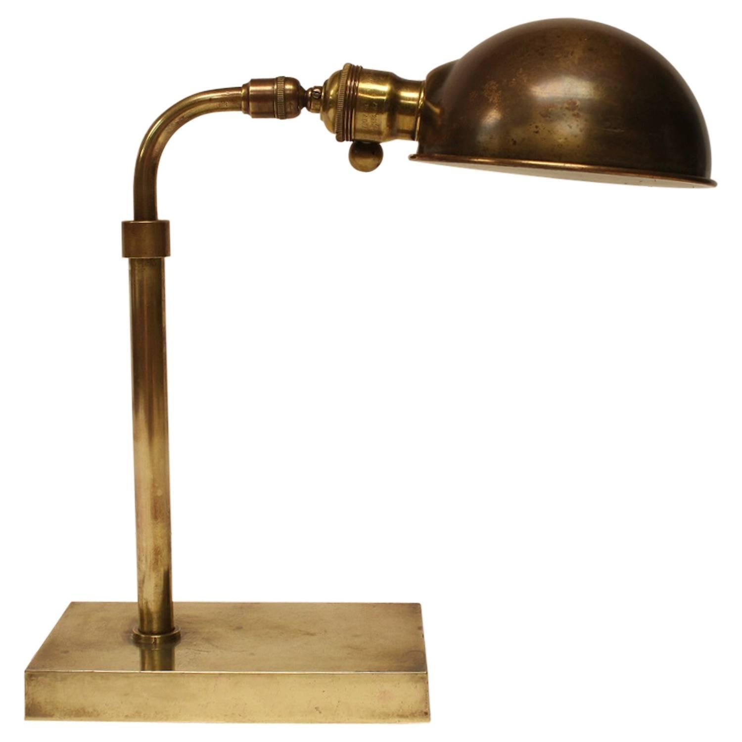 Antique Library Brass Desk Lamp For Sale