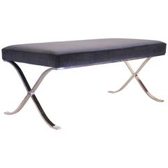 Brueton Chrome Base X-Bench in Midnight Blue Mohair