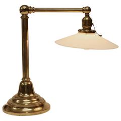 Antique Library Brass and Milk Glass Table Lamp