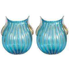 Pair of Murano Glass Vases Signed