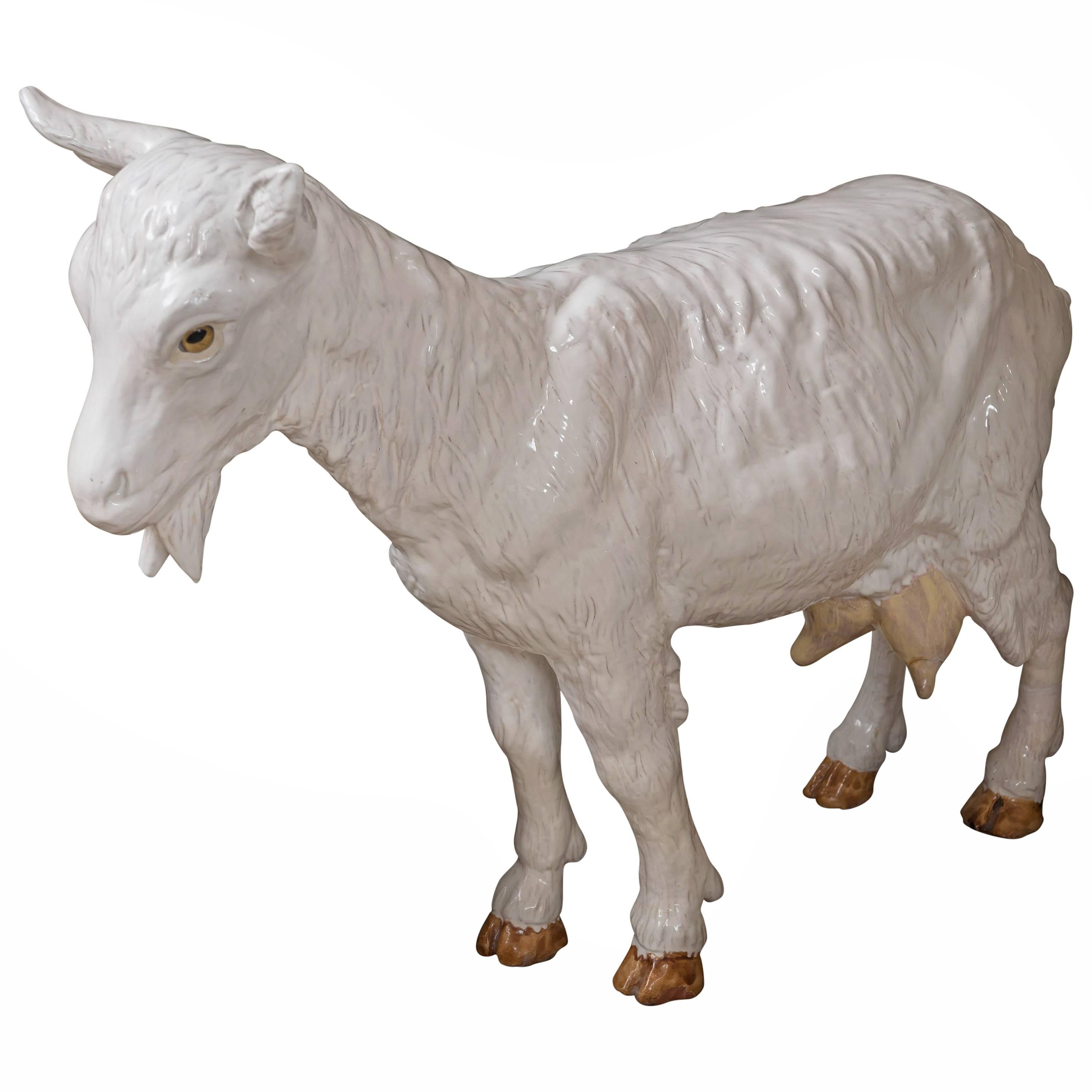 French Faience Standing Goat, Late 20th Century