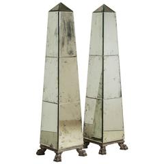Pair of Antique Mirror and Silvergilt Floor Standing Obelisks