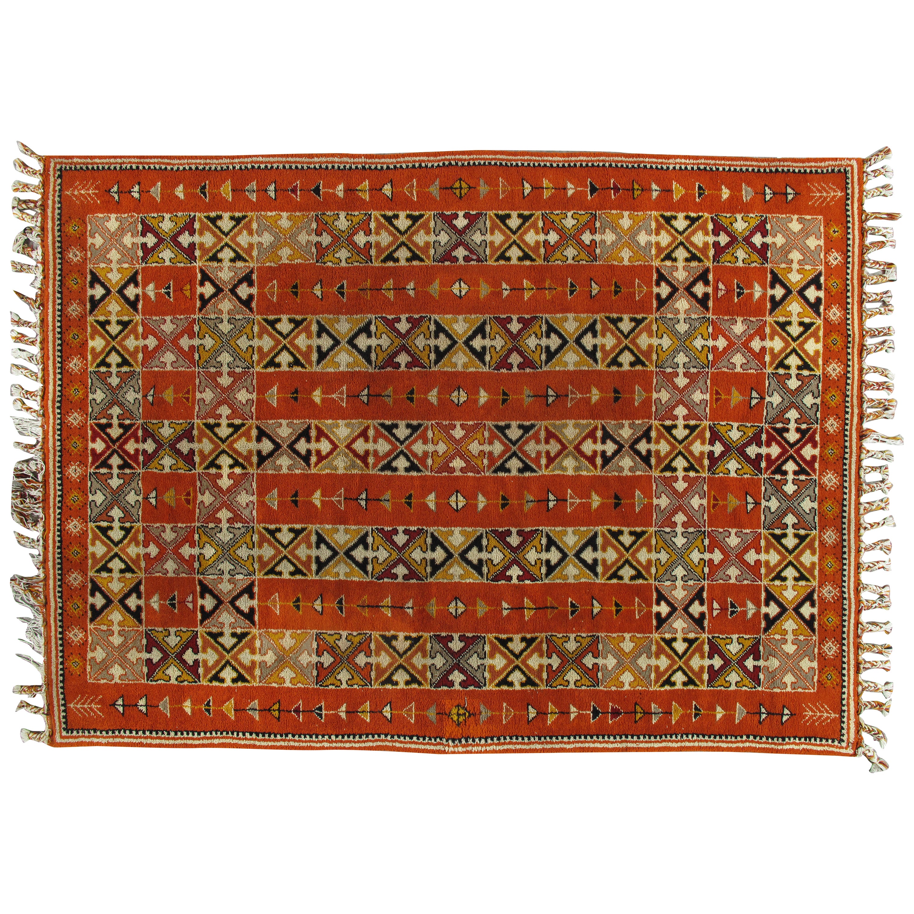 Vintage Moroccan Carpet, Colorful Handmade Rug, Coral, Brown, Tan 88X12 Vintage Moroccan Carpet, Colorful Handmade Rug, Coral, Brown, Tan 88X12