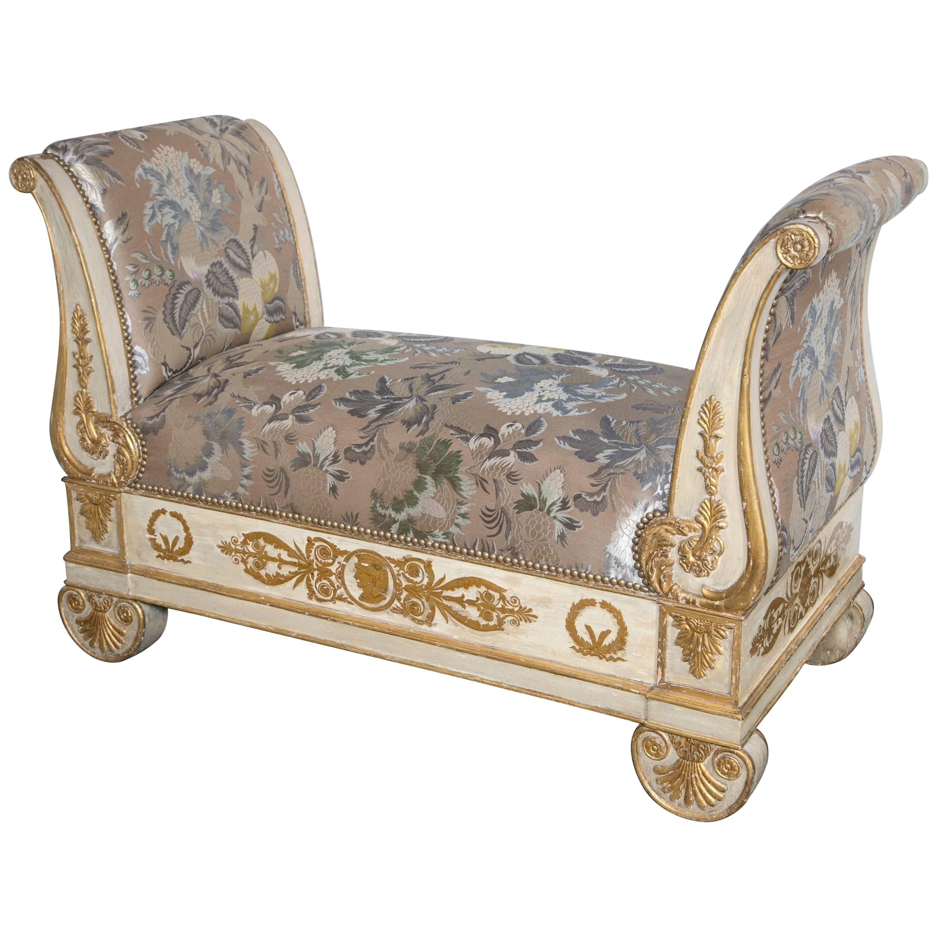 19th Century French Empire Painted and Gilt Settee For Sale