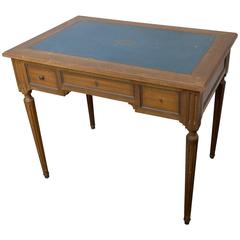 Small Mahogany Writing Desk with Blue Green Leather Top 1