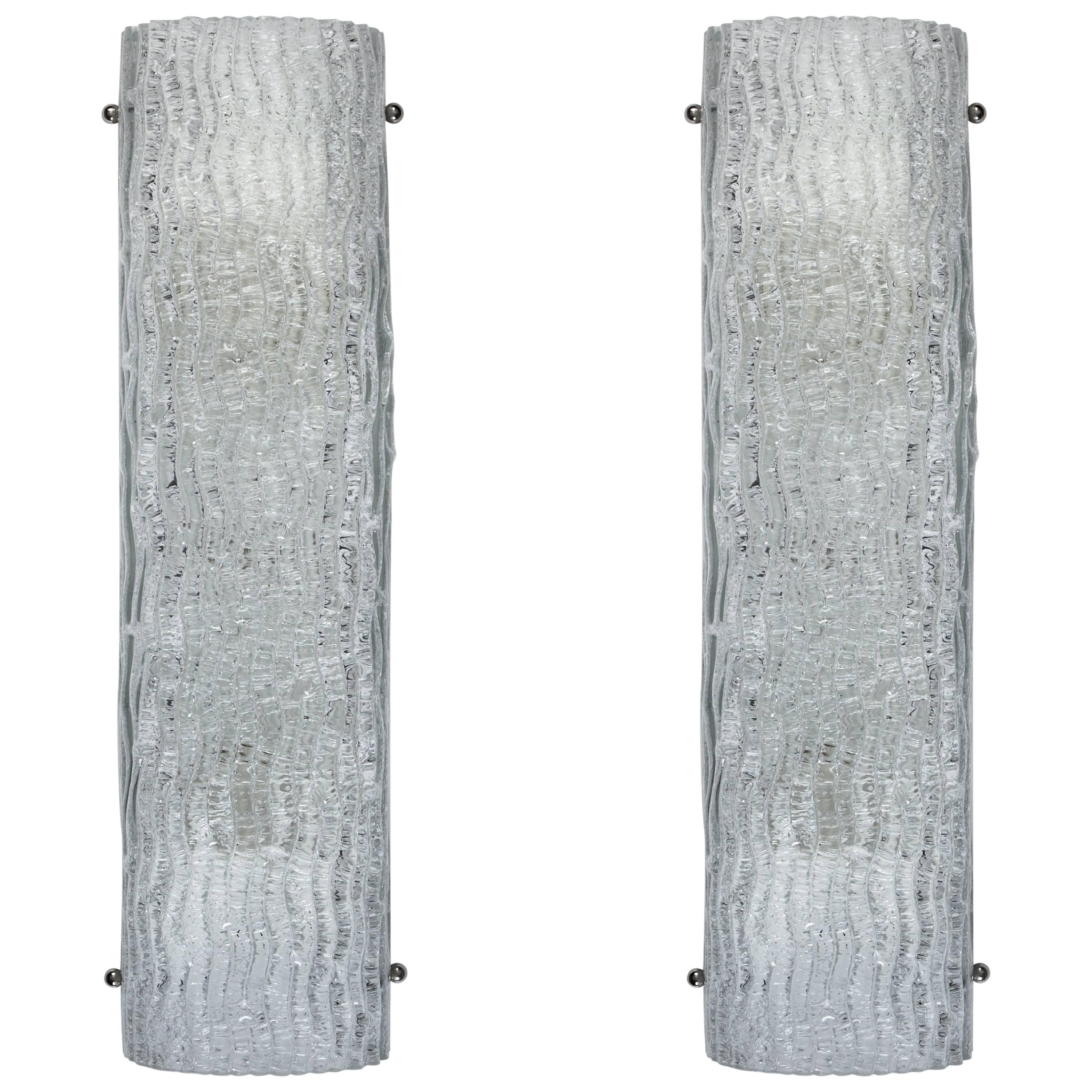 Large Mid-Century Italian Glass Sconces with Textured Wave Pattern Circa 1960s For Sale