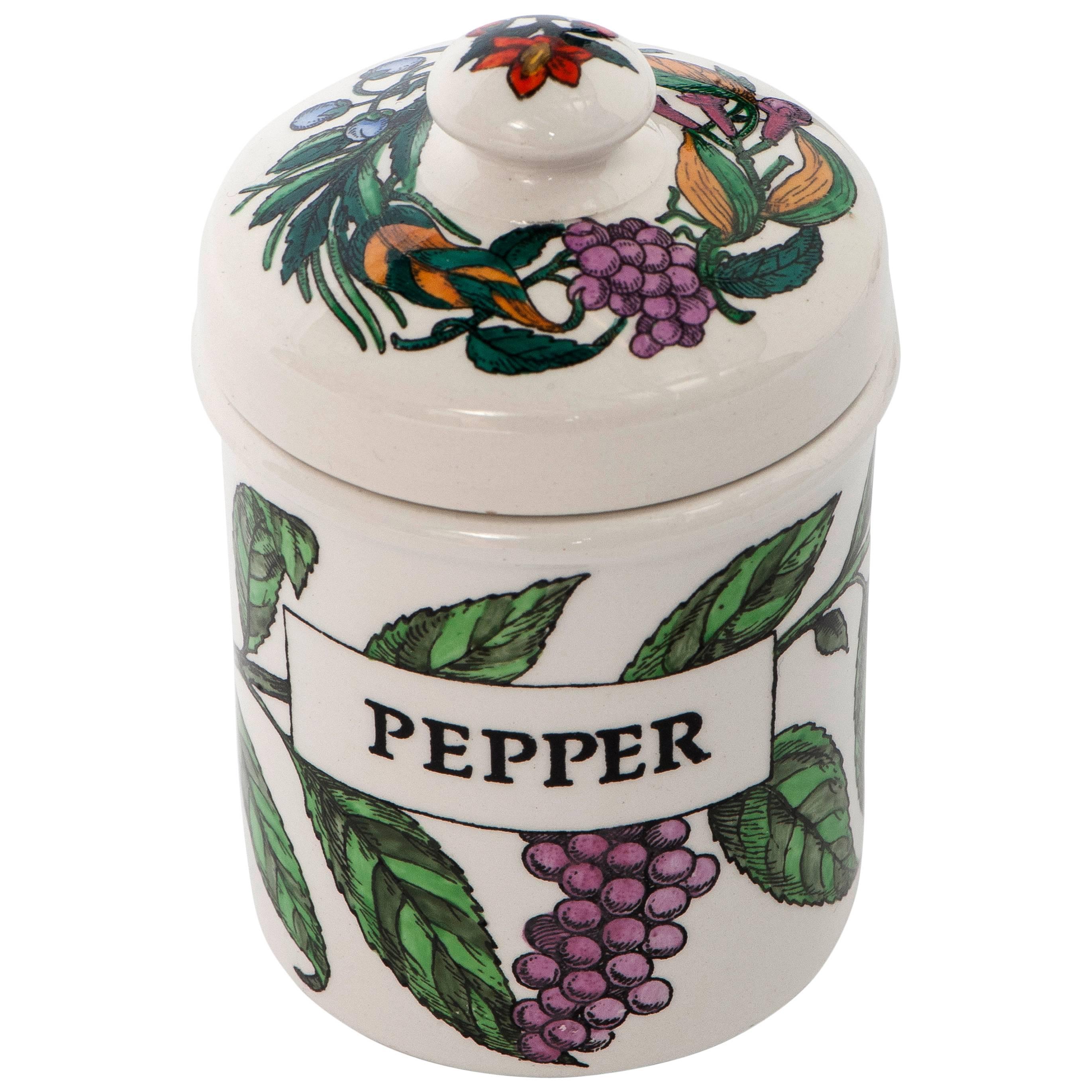 Piero Fornasetti porcelain pepper jar with cover, Italy circa 1960 For Sale